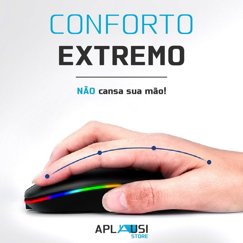 Mouse Sem Fio Recarregável Wireles Optico Led Rgb Ergonômico