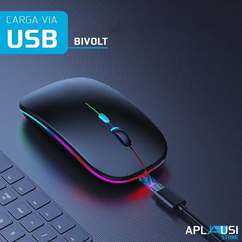 Mouse Sem Fio Recarregável Wireles Optico Led Rgb Ergonômico