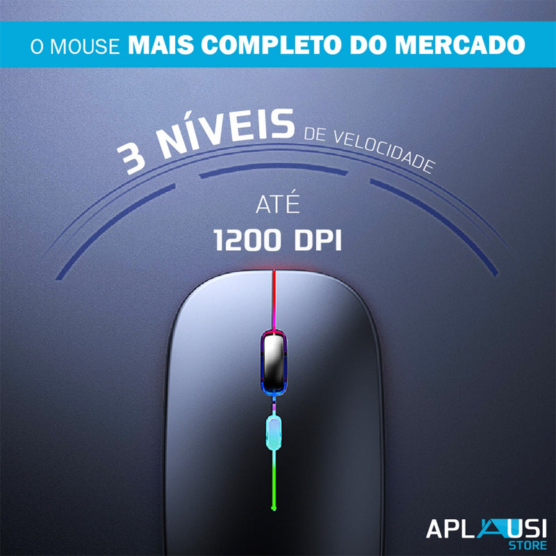 Mouse Sem Fio Recarregável Wireles Optico Led Rgb Ergonômico