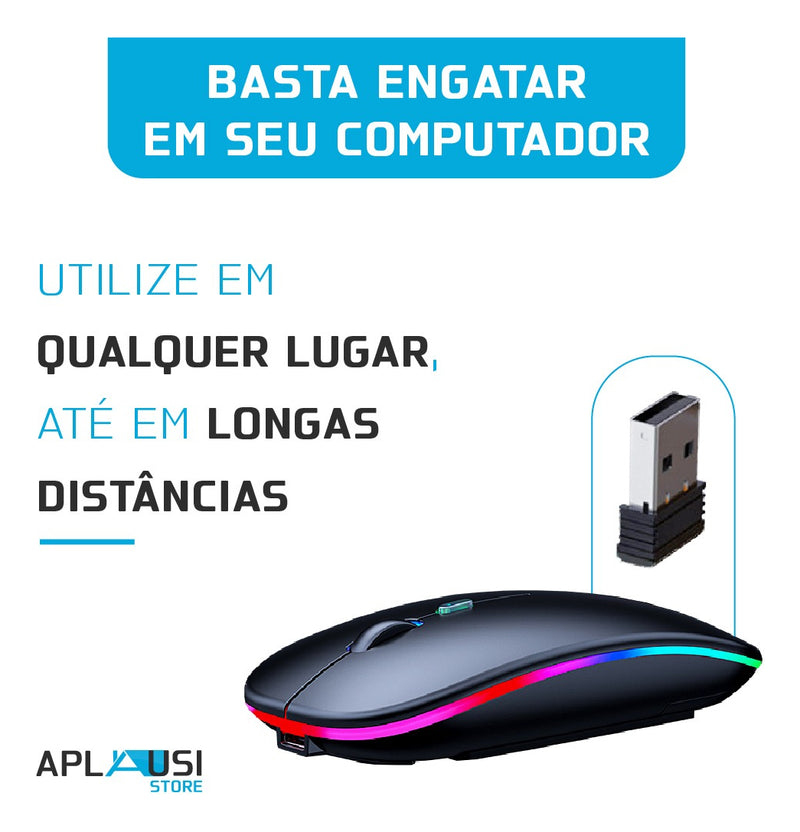 Mouse Sem Fio Recarregável Wireles Optico Led Rgb Ergonômico